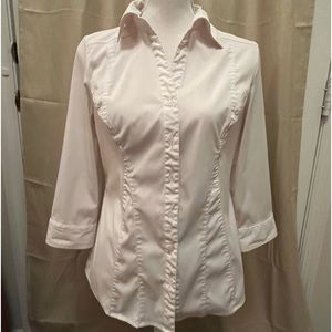 Como stretch fit, body shaping white blouse with three-quarter sleeves. Size M